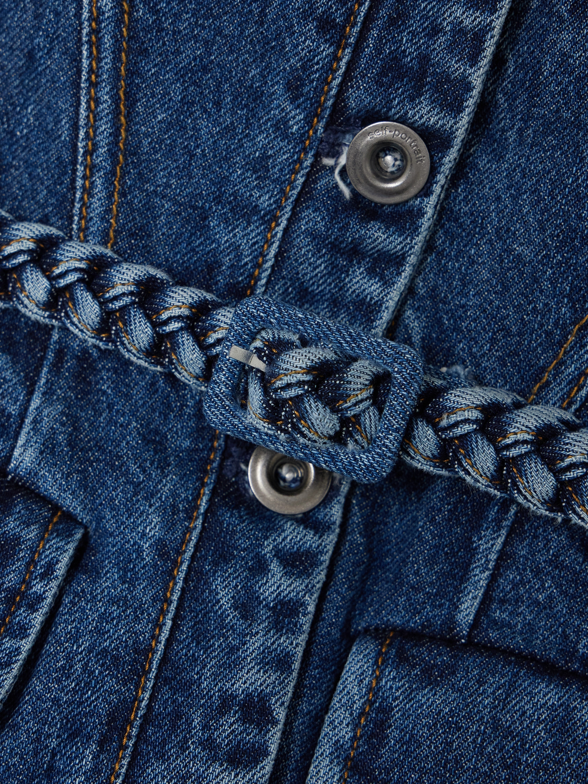 self-portrait Convertible belted denim midi dress thumbnail