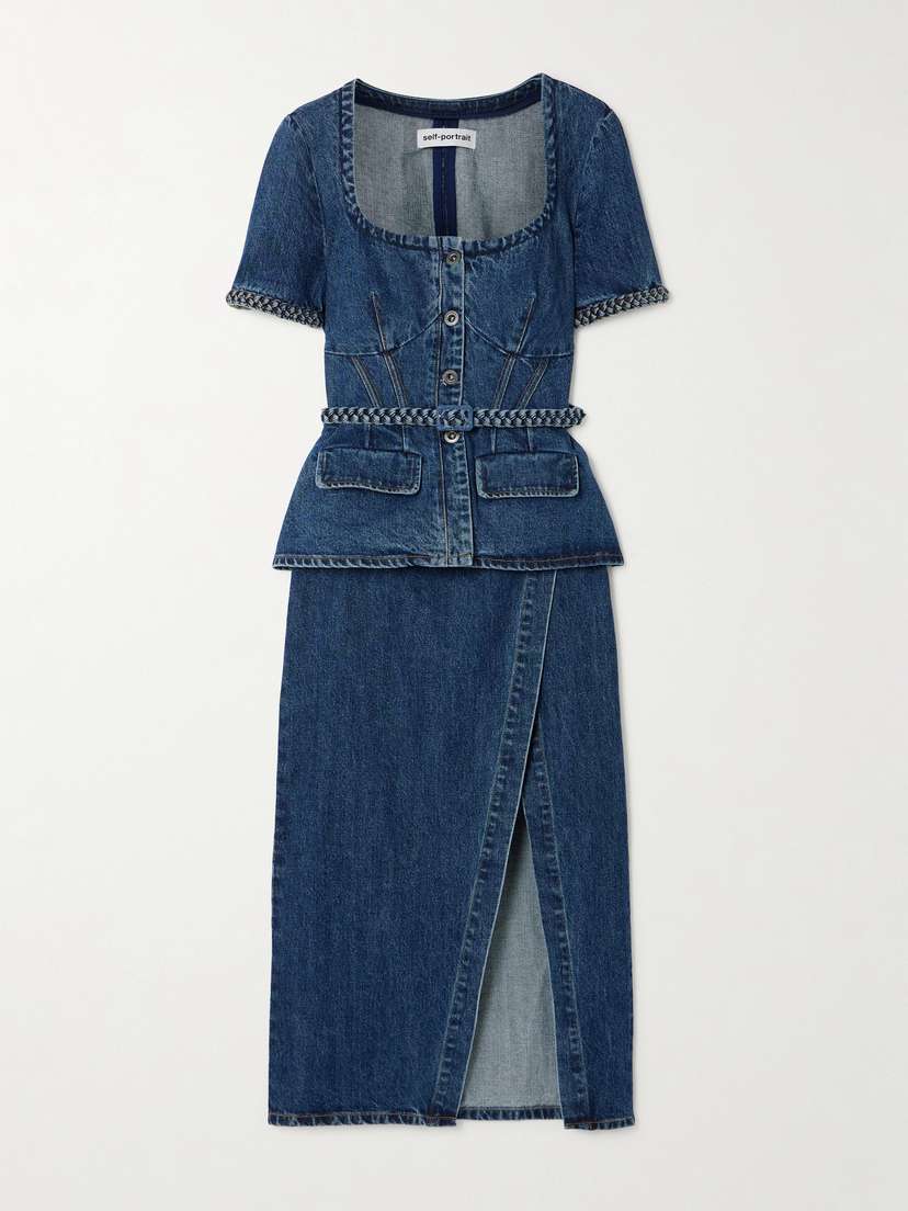 Self-Portrait Convertible Belted Denim Midi Dress