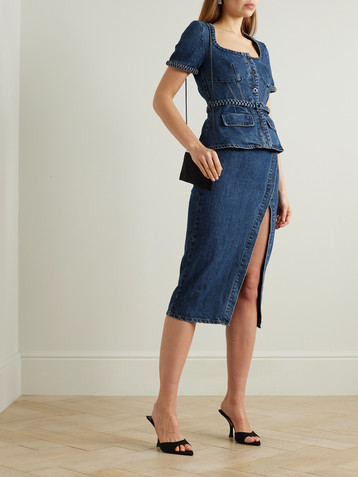 self-portrait Convertible belted denim midi dress