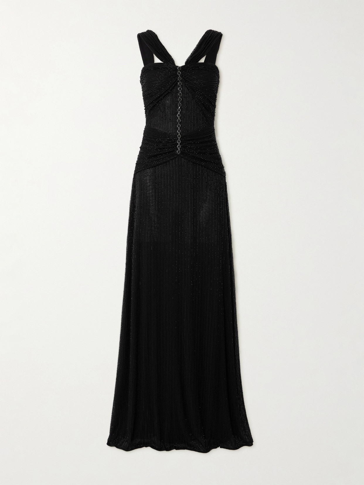 Self-portrait Embellished Gathered Stretch-tulle Gown In Black