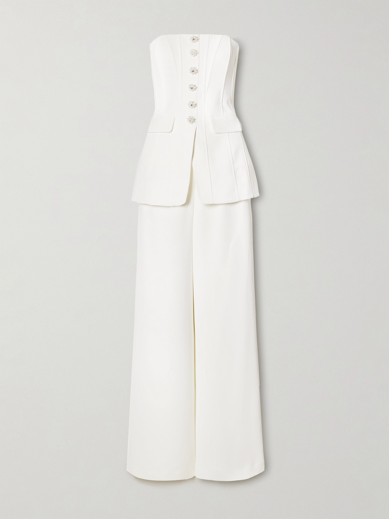 Self-Portrait - Strapless Embellished Crepe Jumpsuit - White