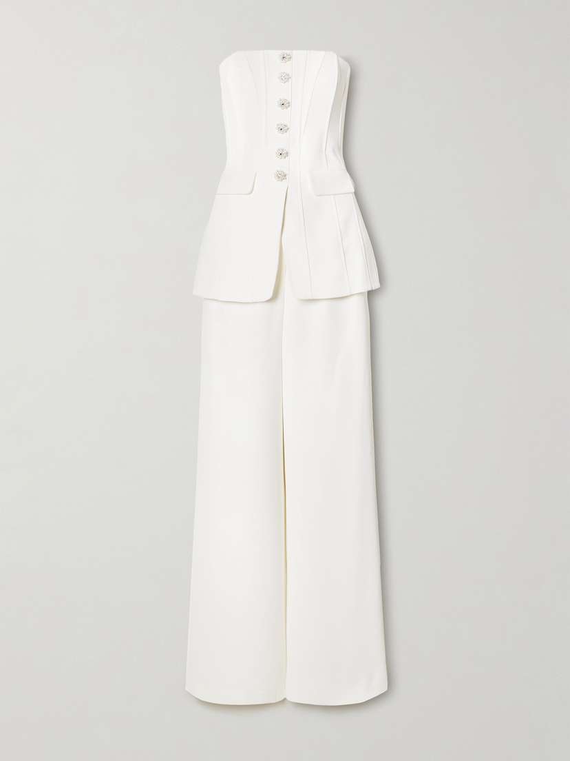 Self-Portrait Strapless Embellished Crepe Jumpsuit -  - UK 16