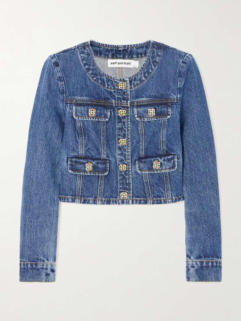 Self-Portrait Cropped Denim Jacket - UK 14