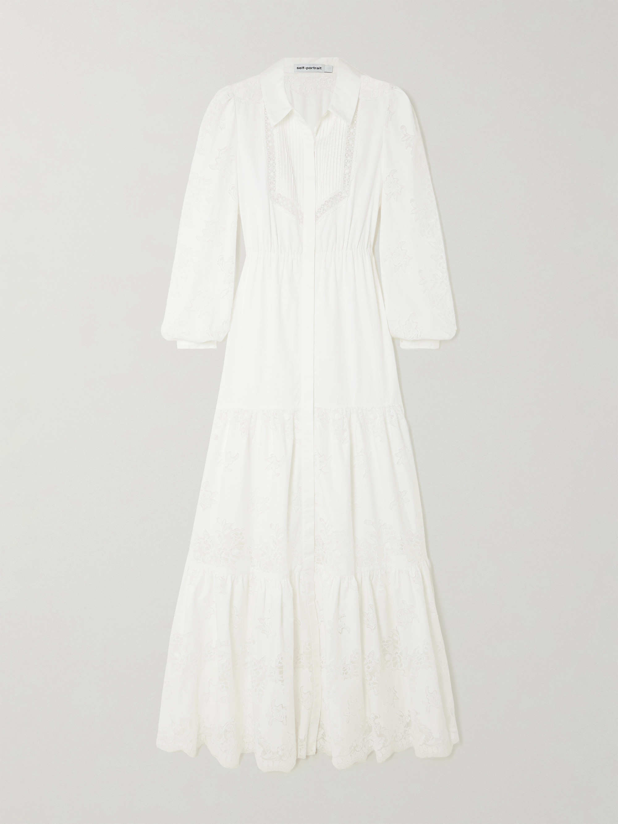 self-portrait Tiered pintucked lace-trimmed cotton-poplin maxi dress