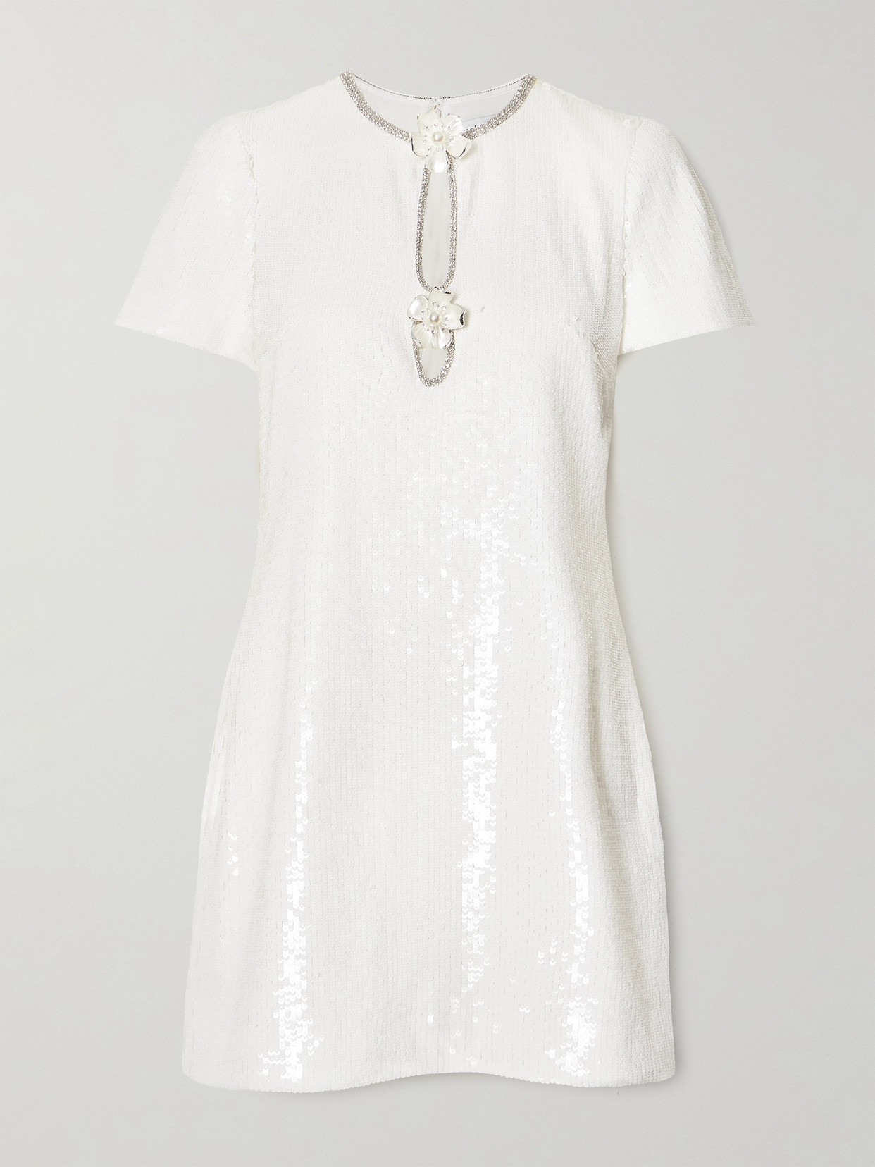 Self-Portrait - Embellished Cutout Sequined Tulle Mini Dress - White