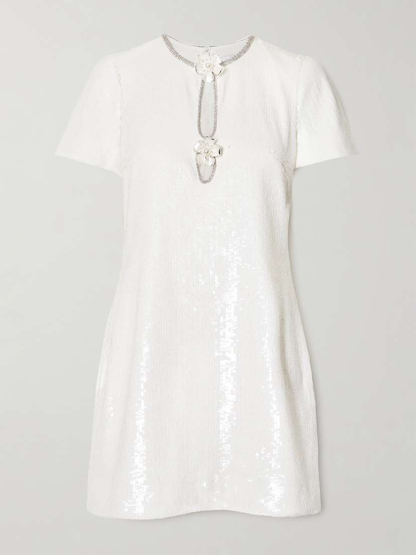 Self-Portrait Embellished Cutout Sequined Tulle Mini Dress - UK 14