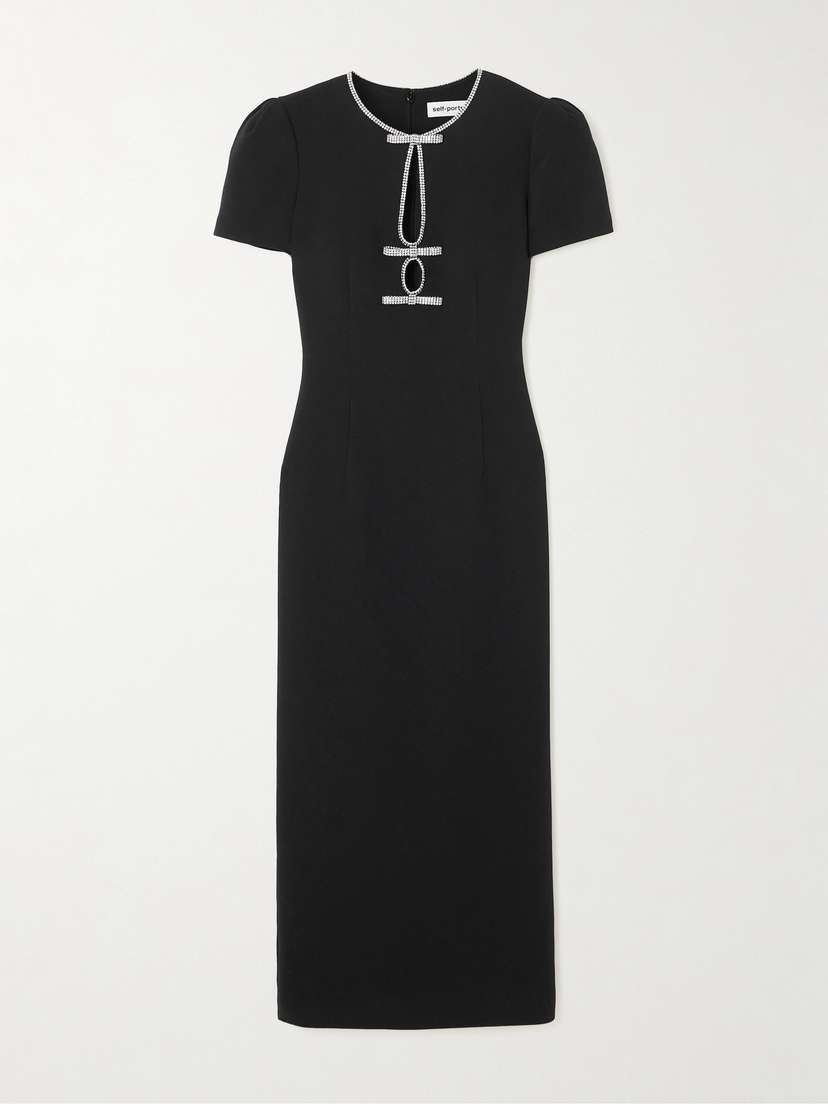 Self-Portrait Crystal-embellished Cutout Crepe Midi Dress - UK 16