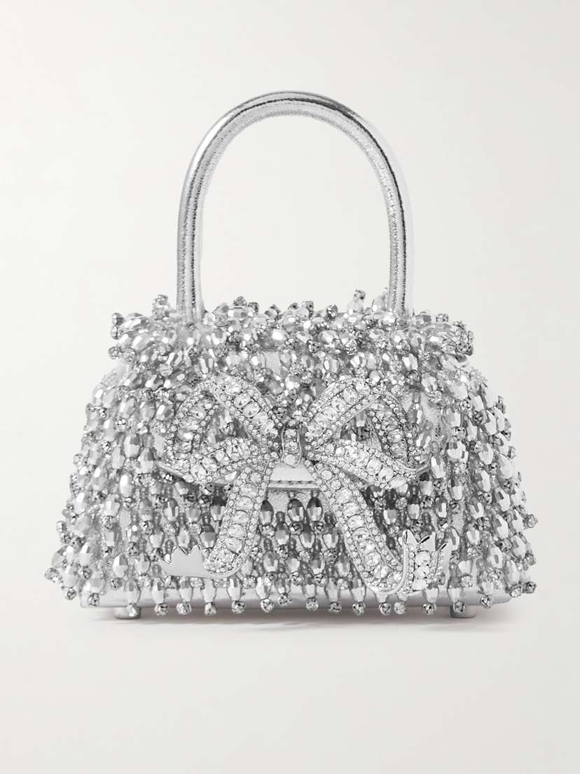 Self-Portrait Micro Bow Embellished Metallic Leather Tote