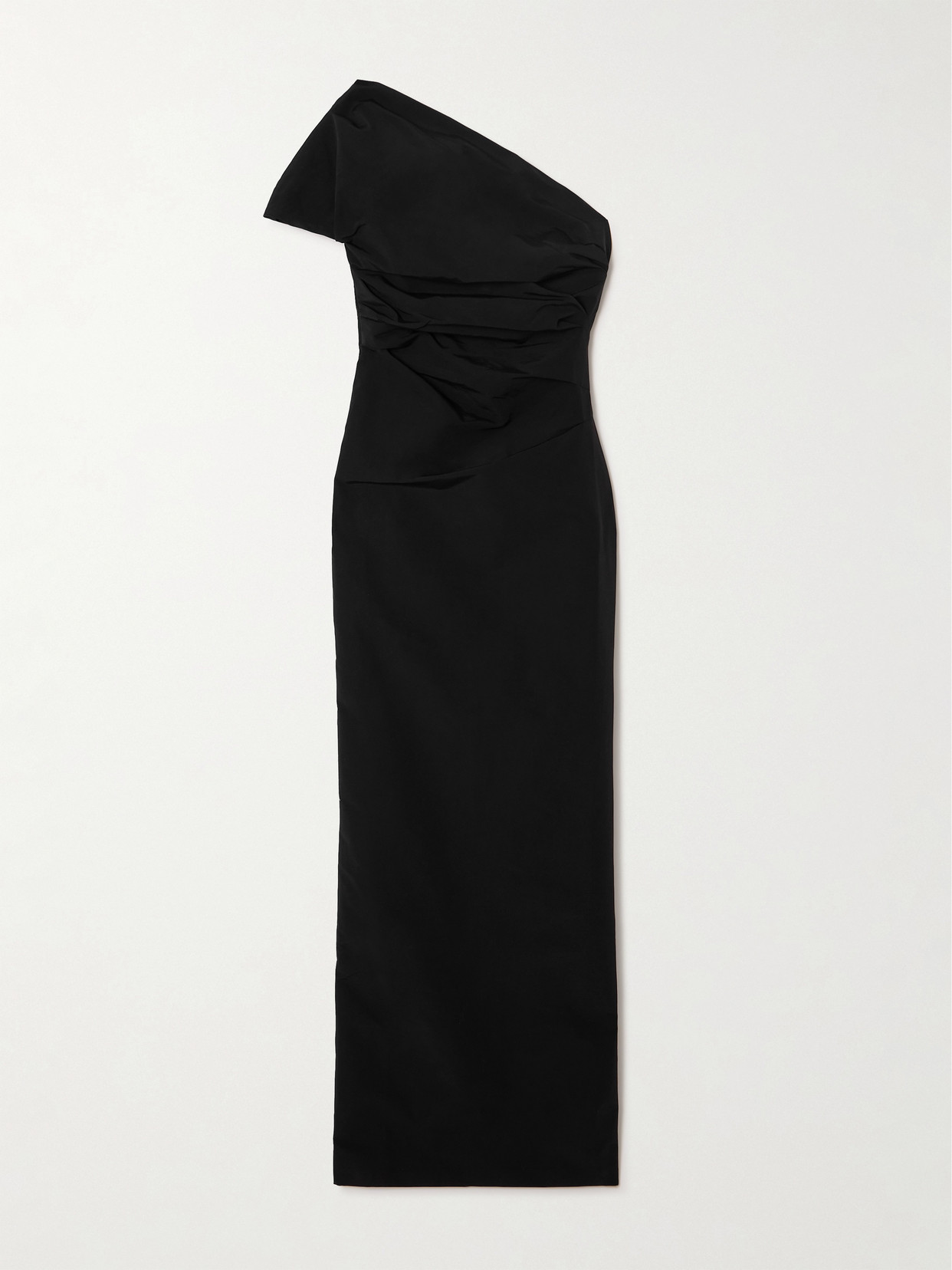 16arlington Reatta One-shoulder Gathered Crepe Gown In Black