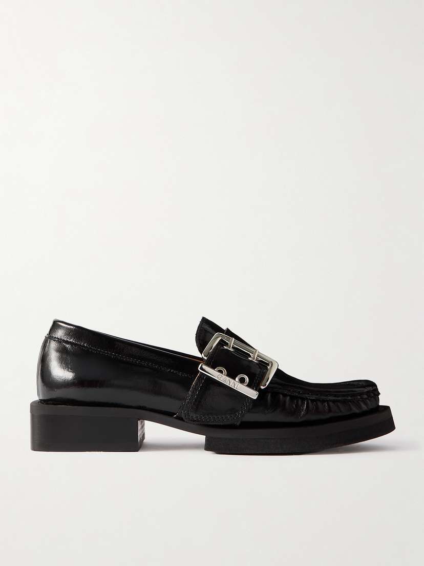 Ganni + Net Sustain Feminine Buckled Recycled Faux Patent-leather Loafers