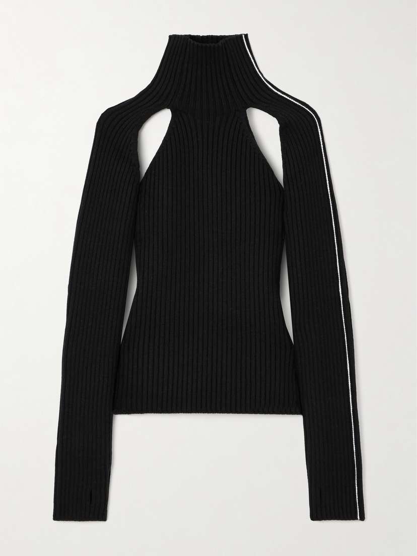 Peter Do Raglan Cutout Ribbed Wool Sweater