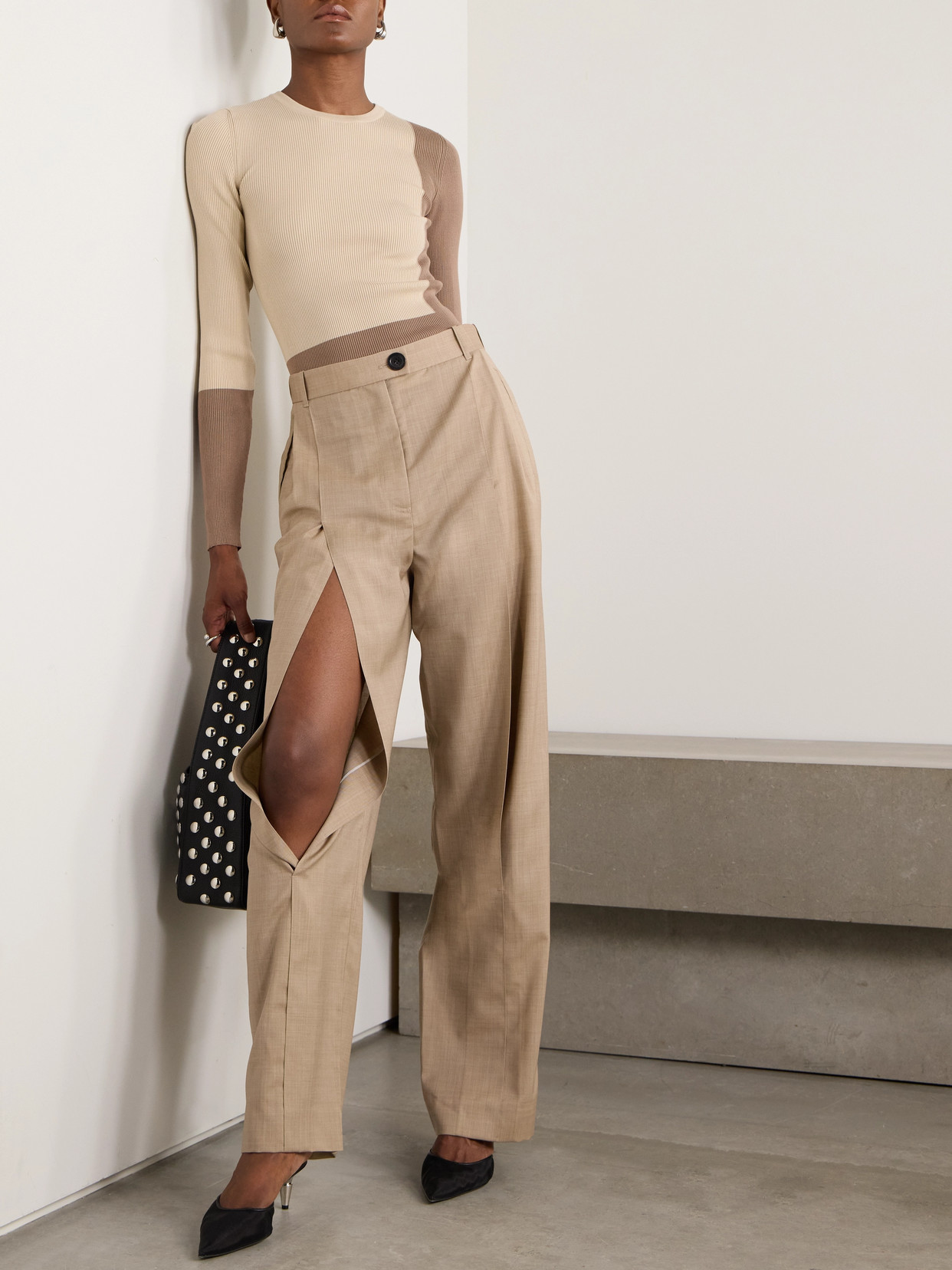 Peter Do Cutout Wool-blend Pants In Neutrals