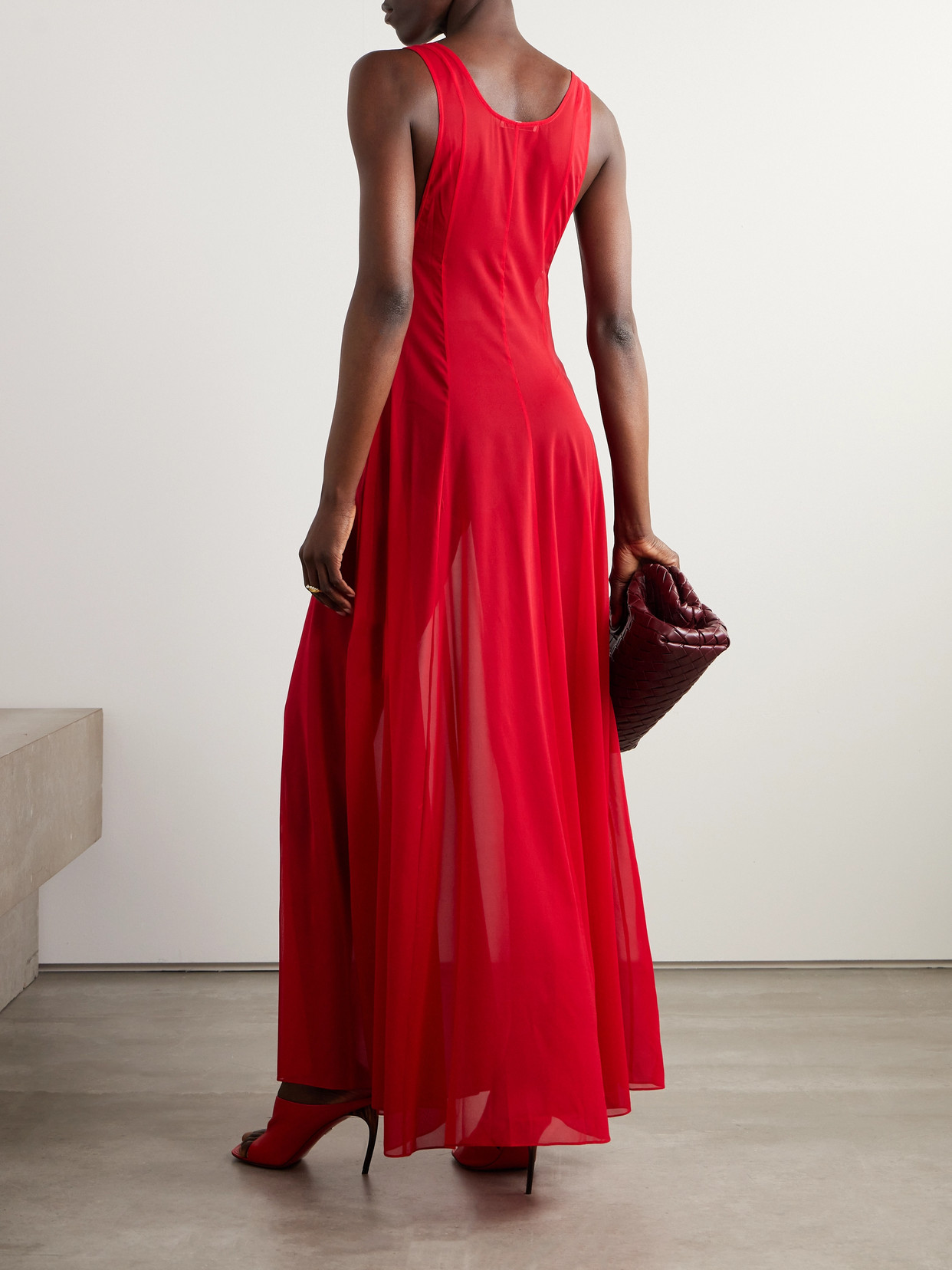Peter Do Sleeveless Pleat Stretch Silk Maxi Dress In Red