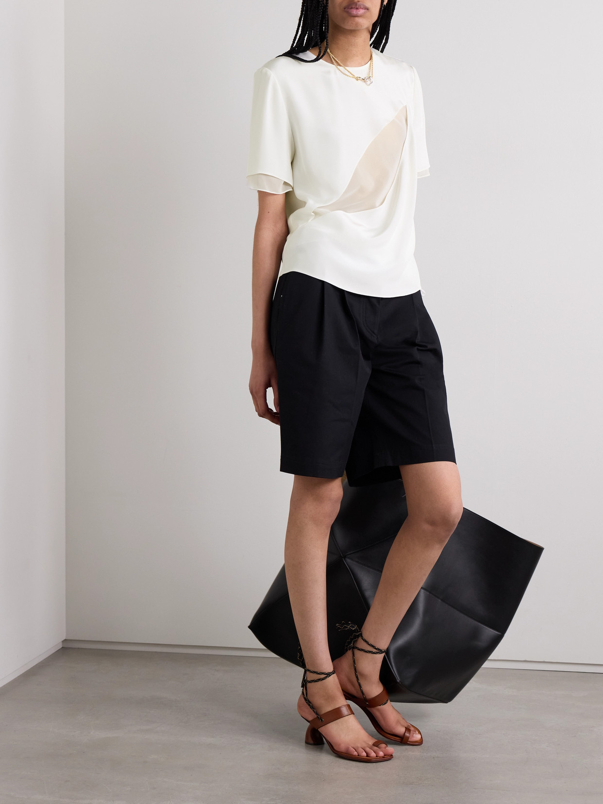 Peter Do Slash Silk And Chiffon T-shirt In White