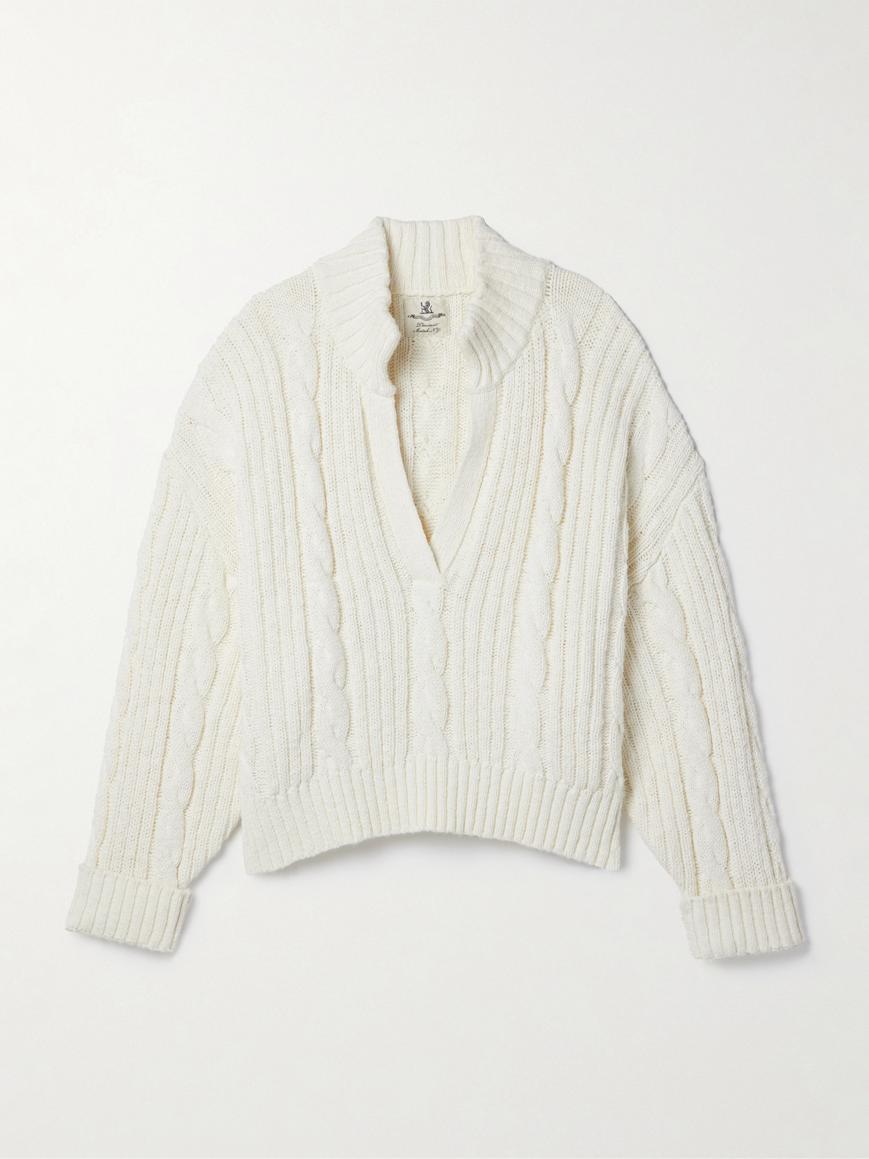 Shop Denimist Cable-knit Cotton Sweater In White