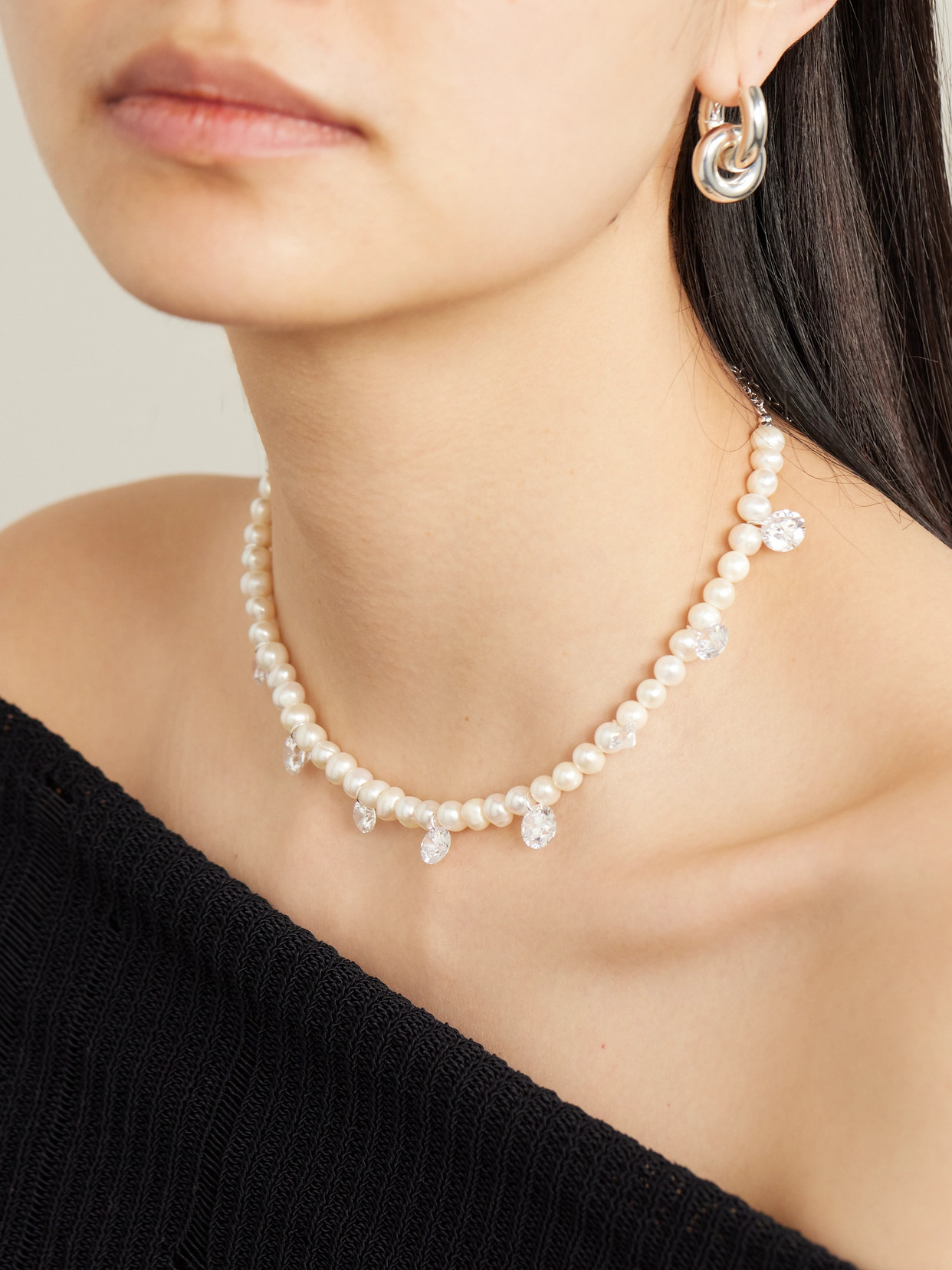 Completedworks Dreaming Awake Recycled Silver, Pearl And Cubic Zirconia Necklace In White