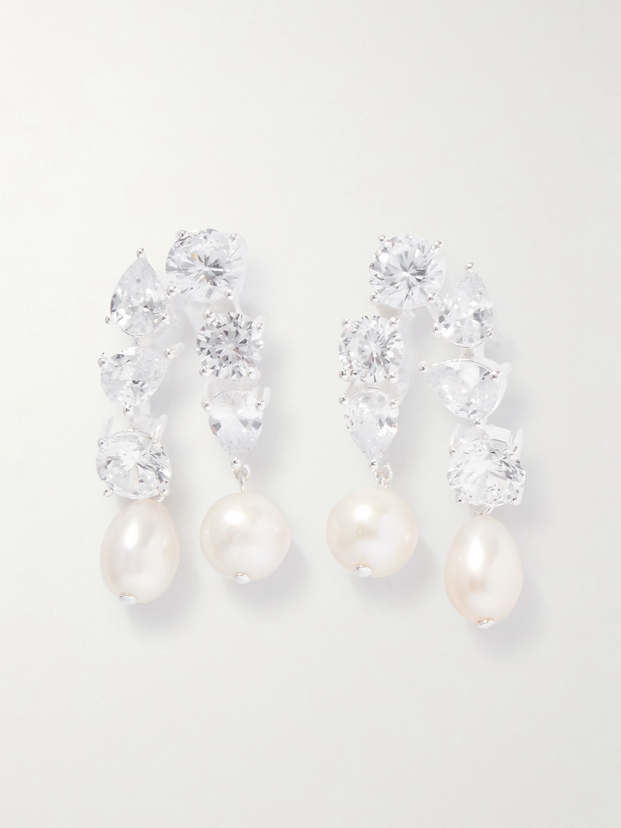 Completedworks Cascading Recycled Silver, Cubic Zirconia And Pearl Earrings