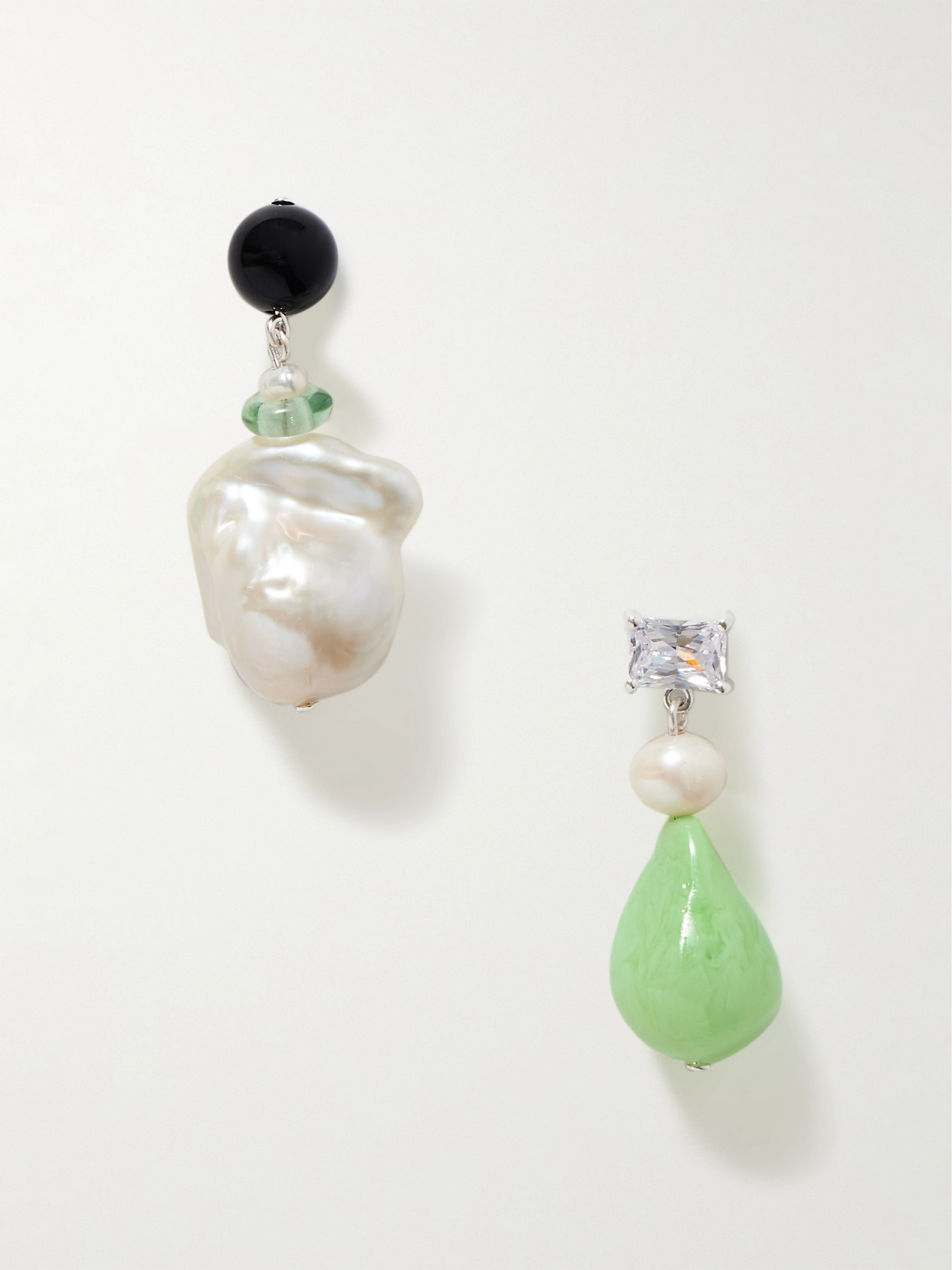 Completedworks Bio-resin, Recycled Silver, Cubic Zirconia And Pearl Earrings In Green