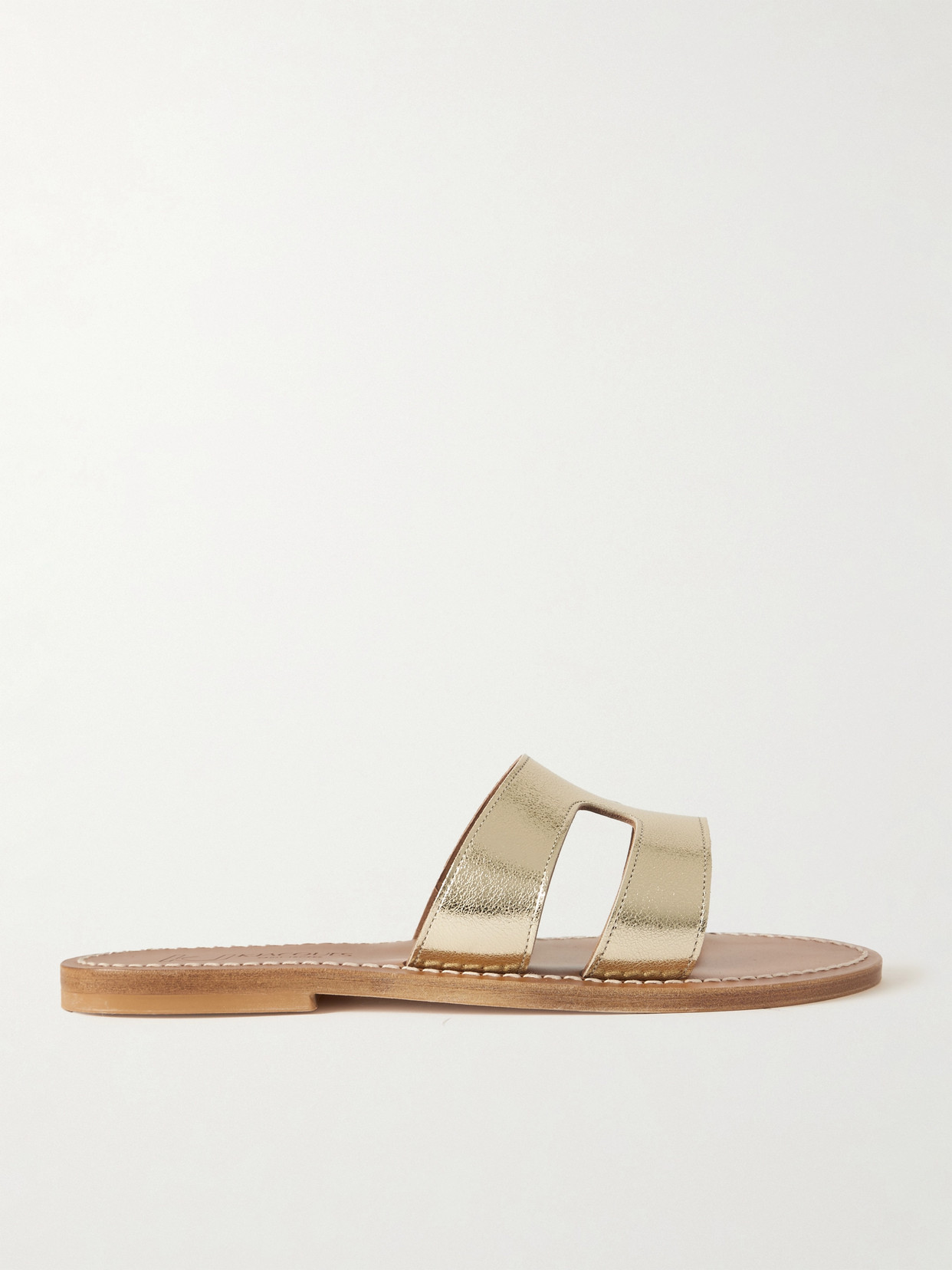 Kjacques Menandre Cutout Metallic Leather Slides In Silver