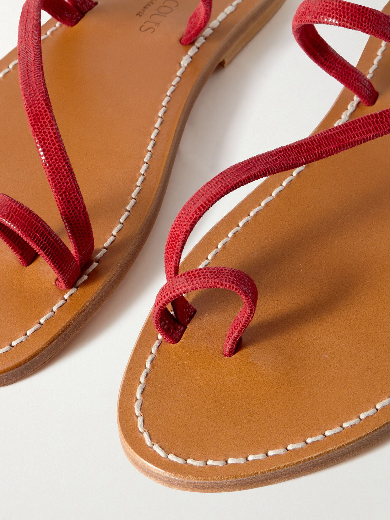 Kjacques Actium Lizard-effect Leather Sandals In Red