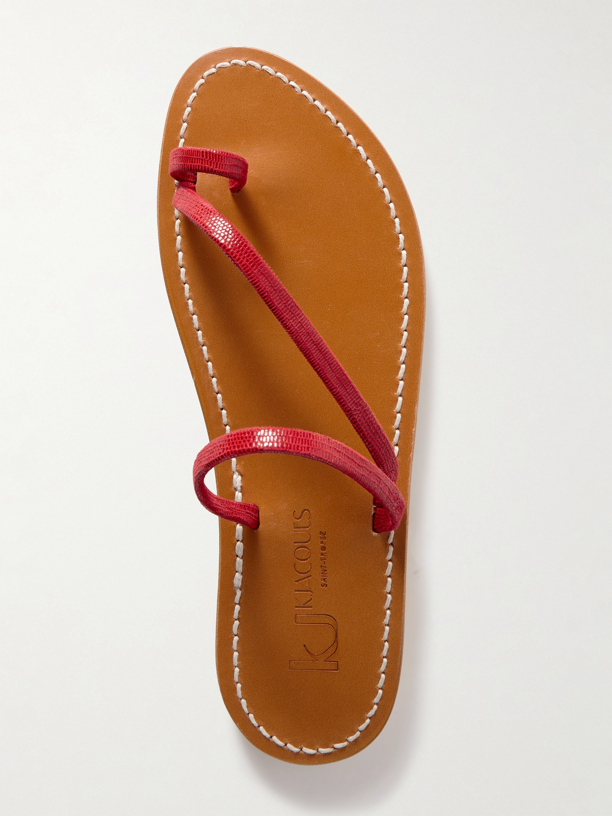 Kjacques Actium Lizard-effect Leather Sandals In Red