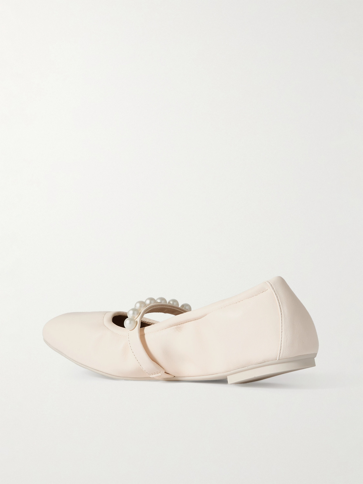 Stuart Weitzman Goldie Faux Pearl-embellished Leather Ballet Flats In Ivory