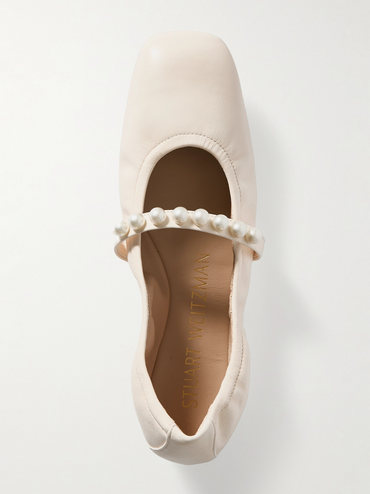 Stuart Weitzman Goldie Faux Pearl-embellished Leather Ballet Flats In Ivory