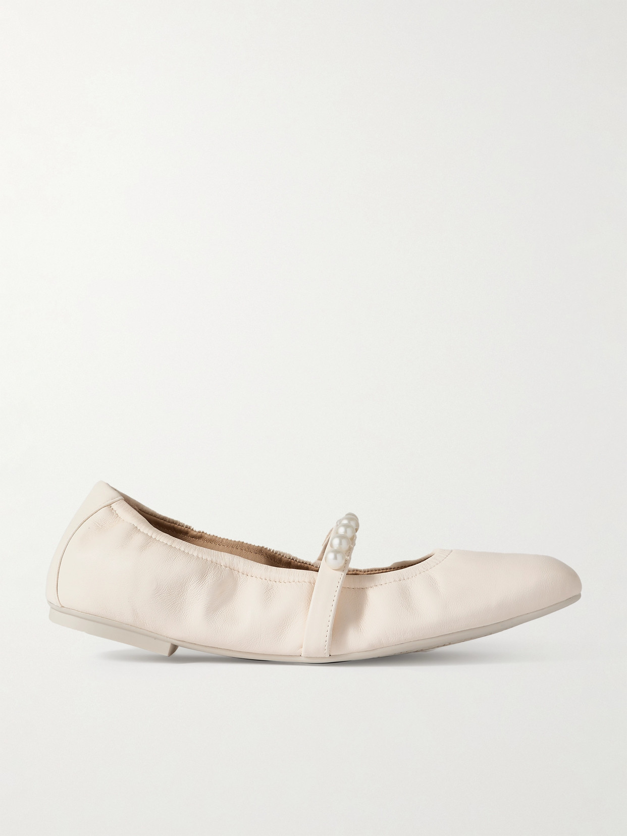 Stuart Weitzman Goldie Faux Pearl-embellished Leather Ballet Flats In Ivory