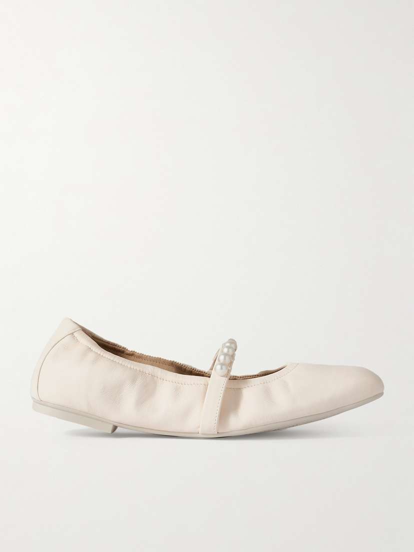 Stuart Weitzman Goldie Faux Pearl-embellished Leather Ballet Flats