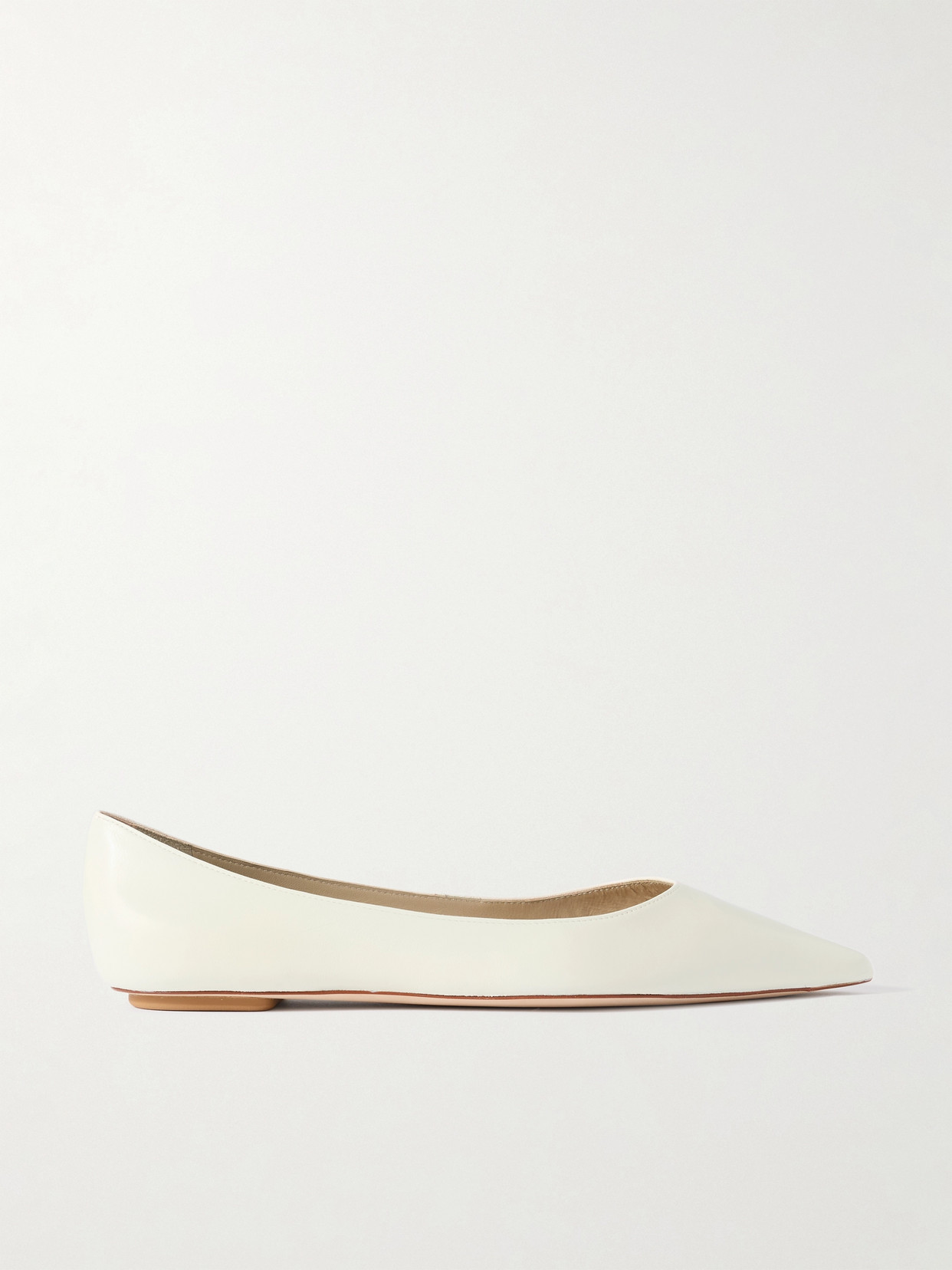 Shop Stuart Weitzman Emilia Leather Point-toe Ballet Flats In Cream