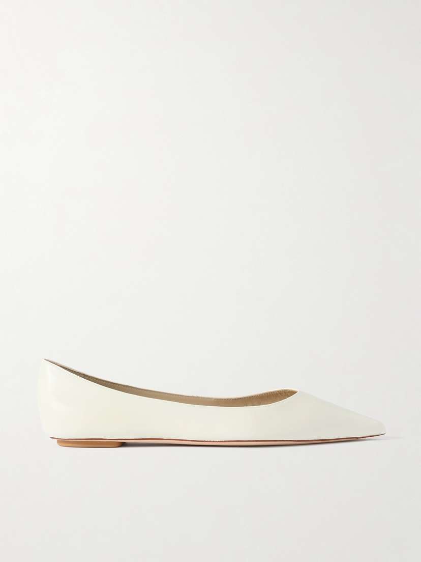 Stuart Weitzman Emilia Leather Point-toe Ballet Flats