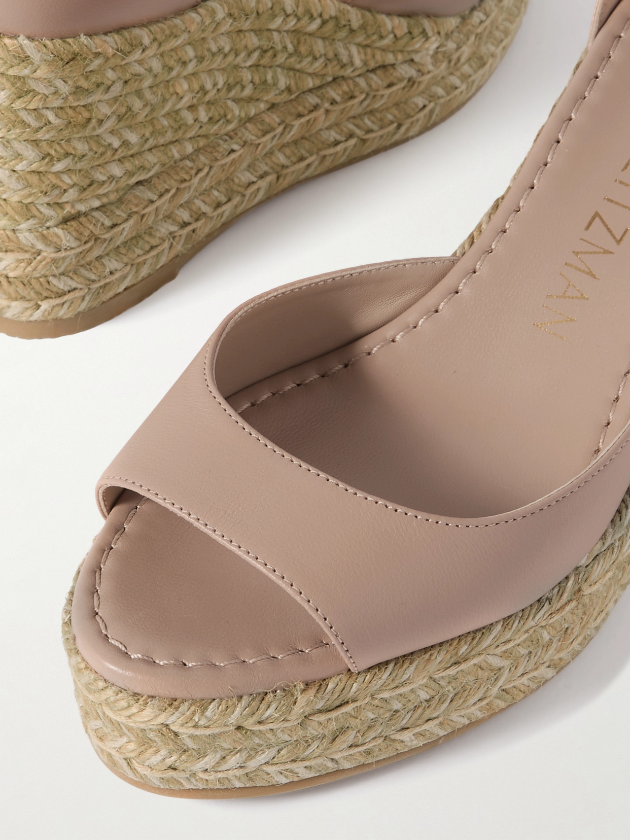 Shop Stuart Weitzman Nudistia Leather Espadrille Wedge Sandals In Neutrals