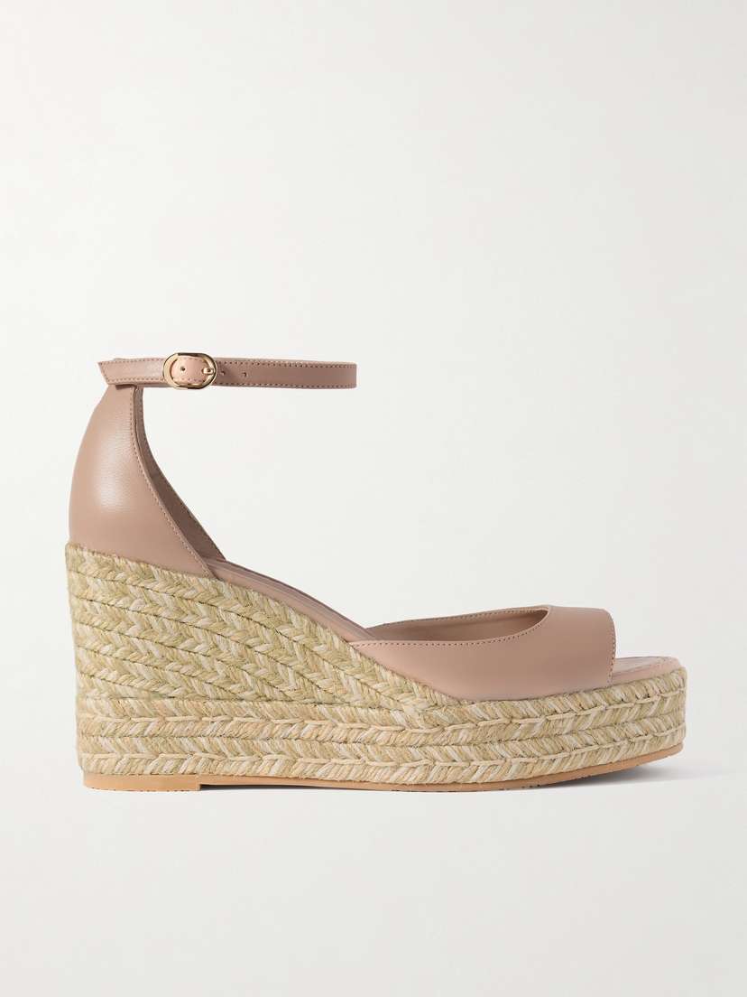 Stuart Weitzman Nudistia Leather Espadrille Wedge Sandals