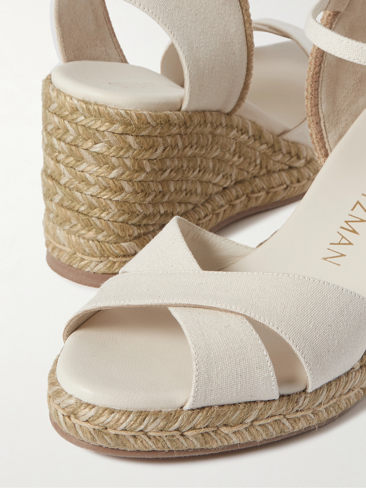 Stuart Weitzman Mirela Ii Cutout Canvas Espadrille Wedge Sandals In Ivory