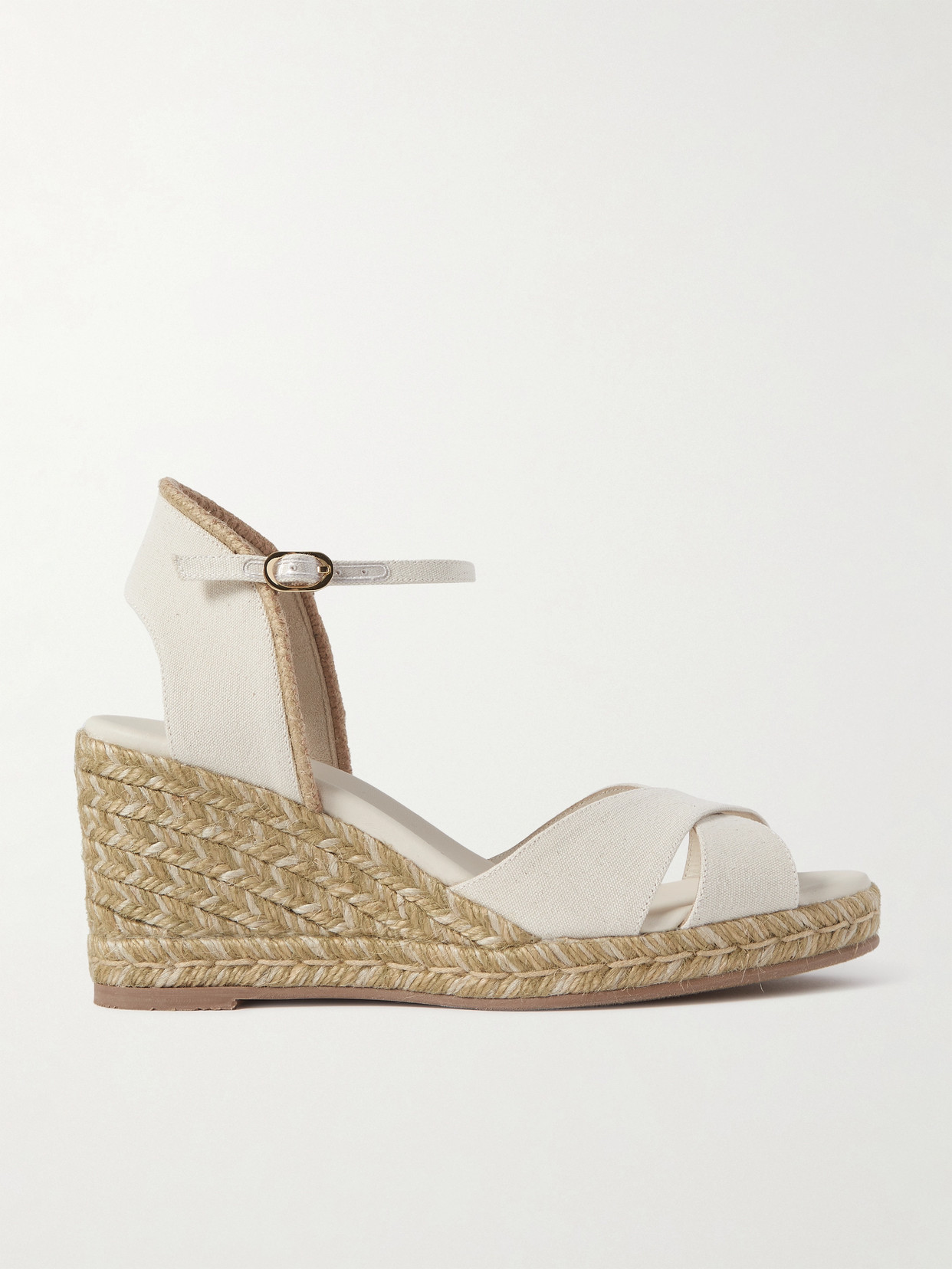 Stuart Weitzman Mirela Ii Cutout Canvas Espadrille Wedge Sandals In Ivory