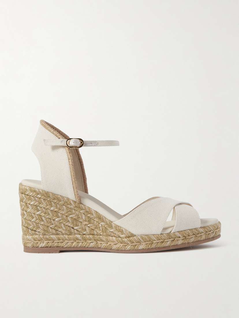 Stuart Weitzman Mirela Ii Cutout Canvas Espadrille Wedge Sandals