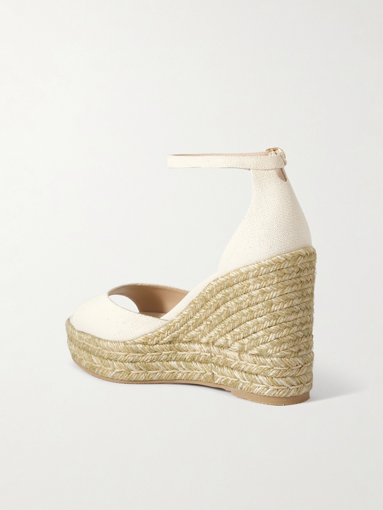 Shop Stuart Weitzman Linen Espadrille Wedge Sandals In Cream