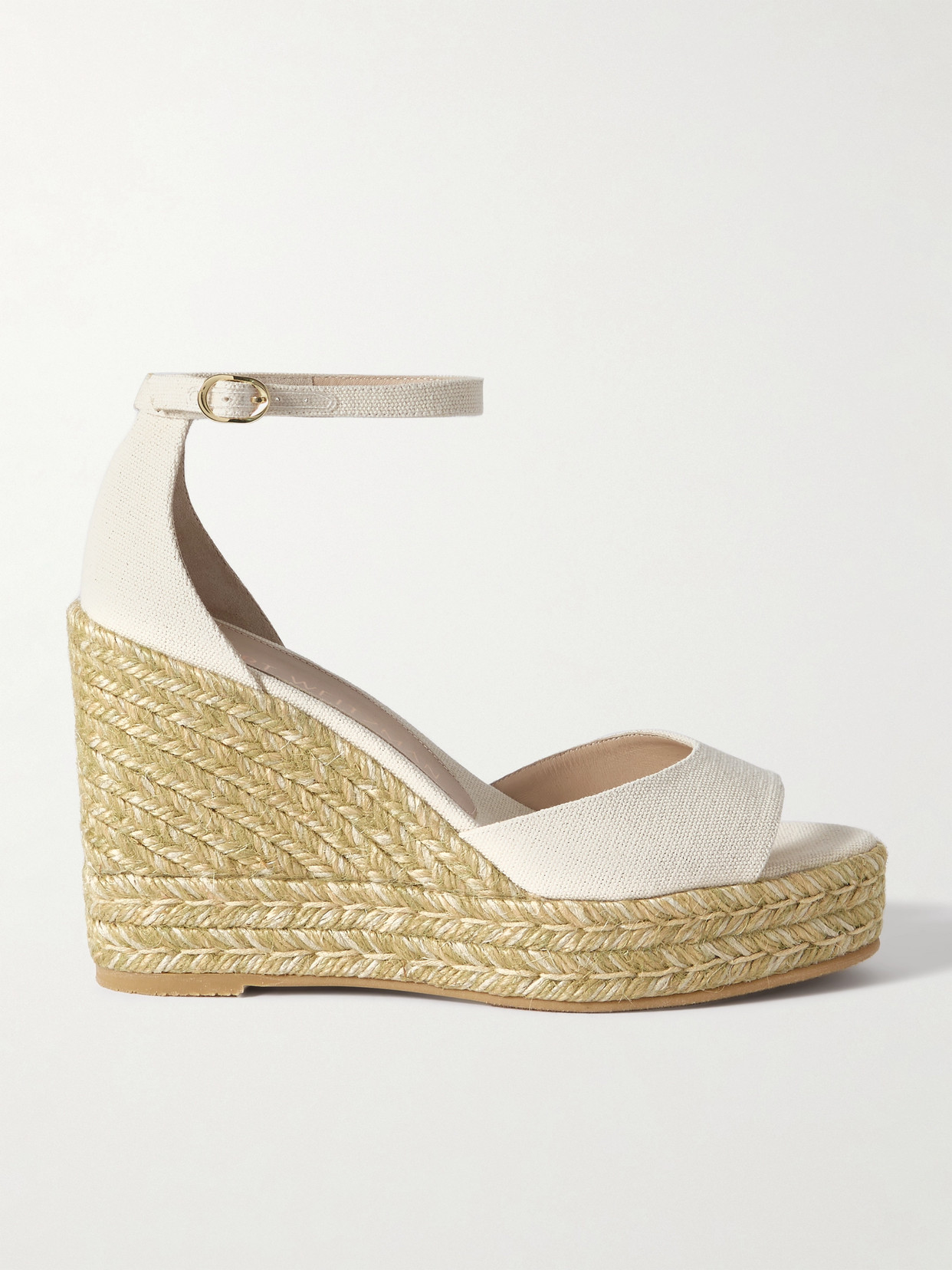 Shop Stuart Weitzman Linen Espadrille Wedge Sandals In Cream