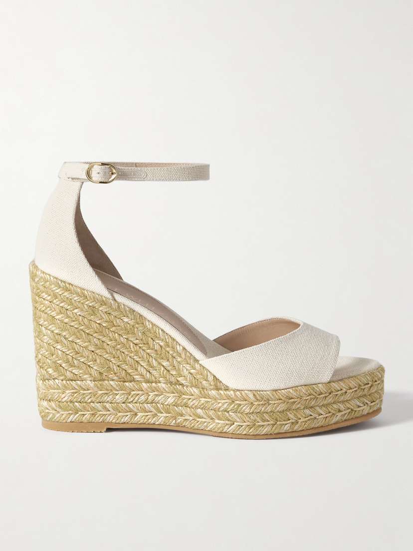 Stuart Weitzman Linen Espadrille Wedge Sandals