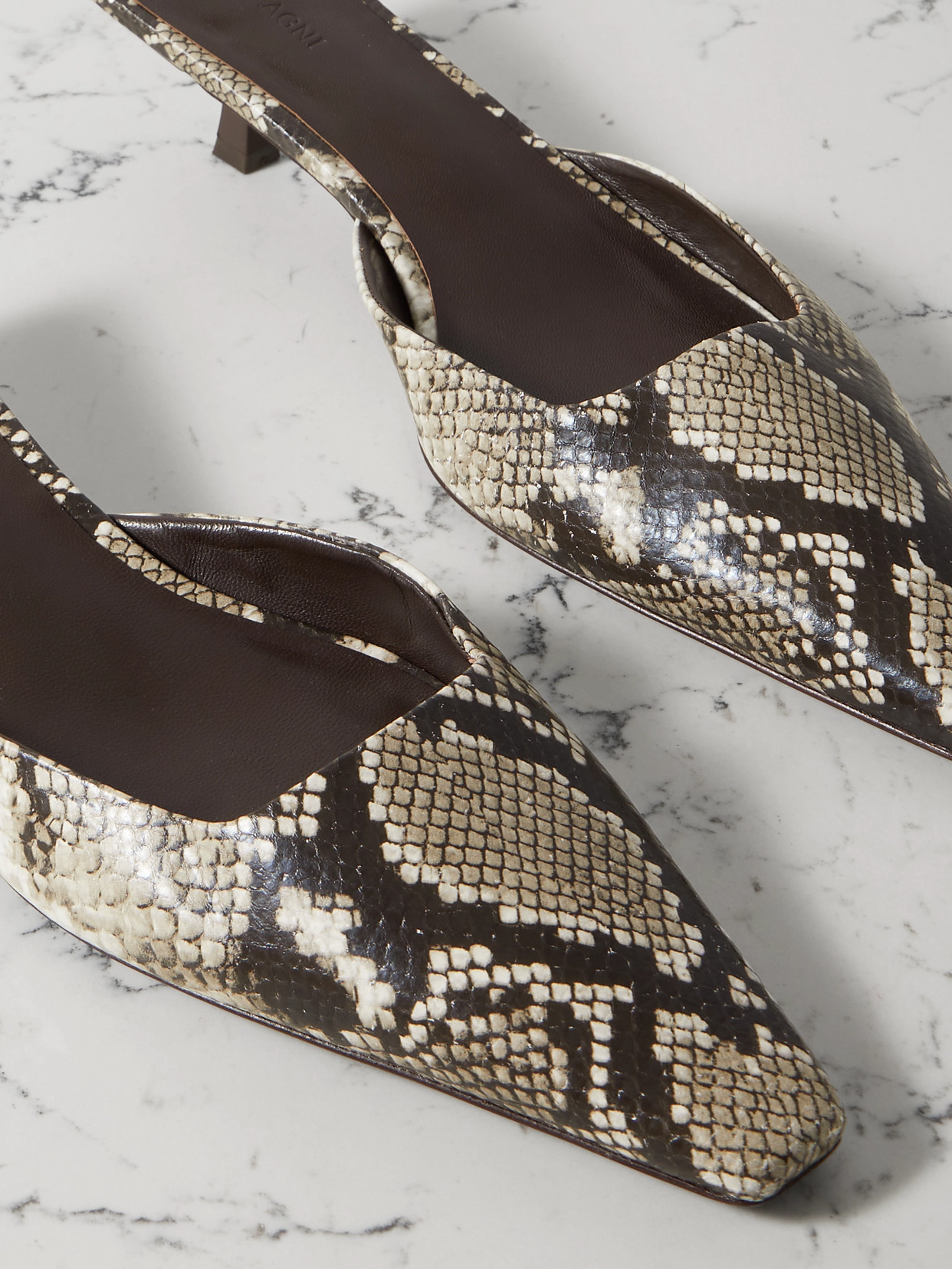 St Agni Mira Snake-effect Leather Mules In Gray