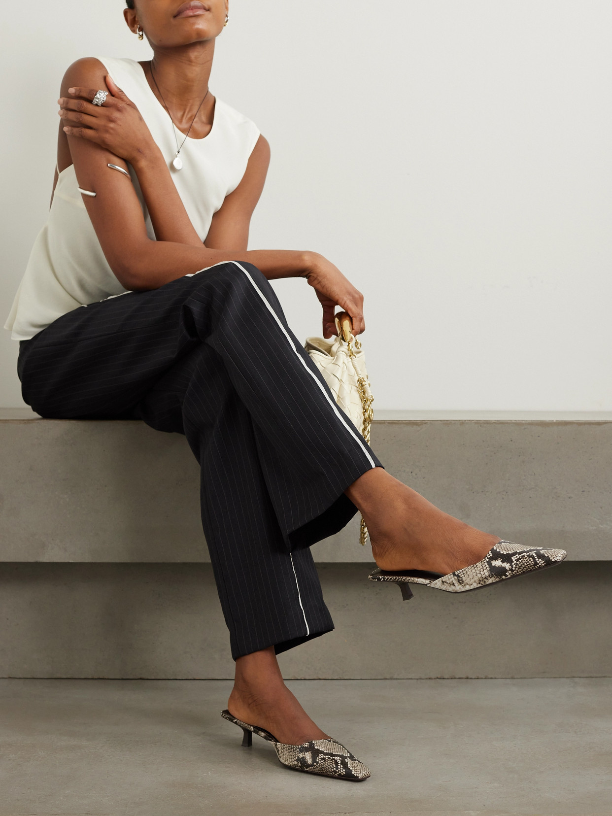 St Agni Mira Snake-effect Leather Mules In Gray