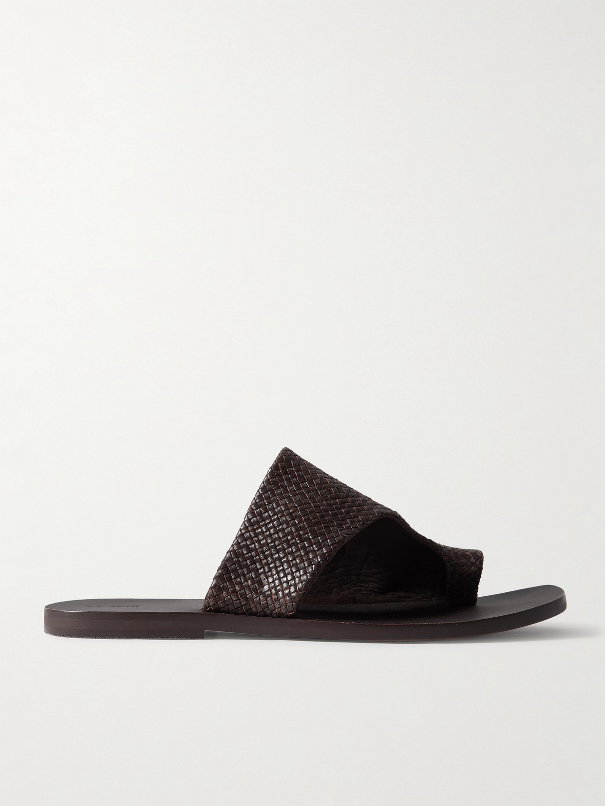 St Agni Asymmetric Woven Leather Slides In Brown