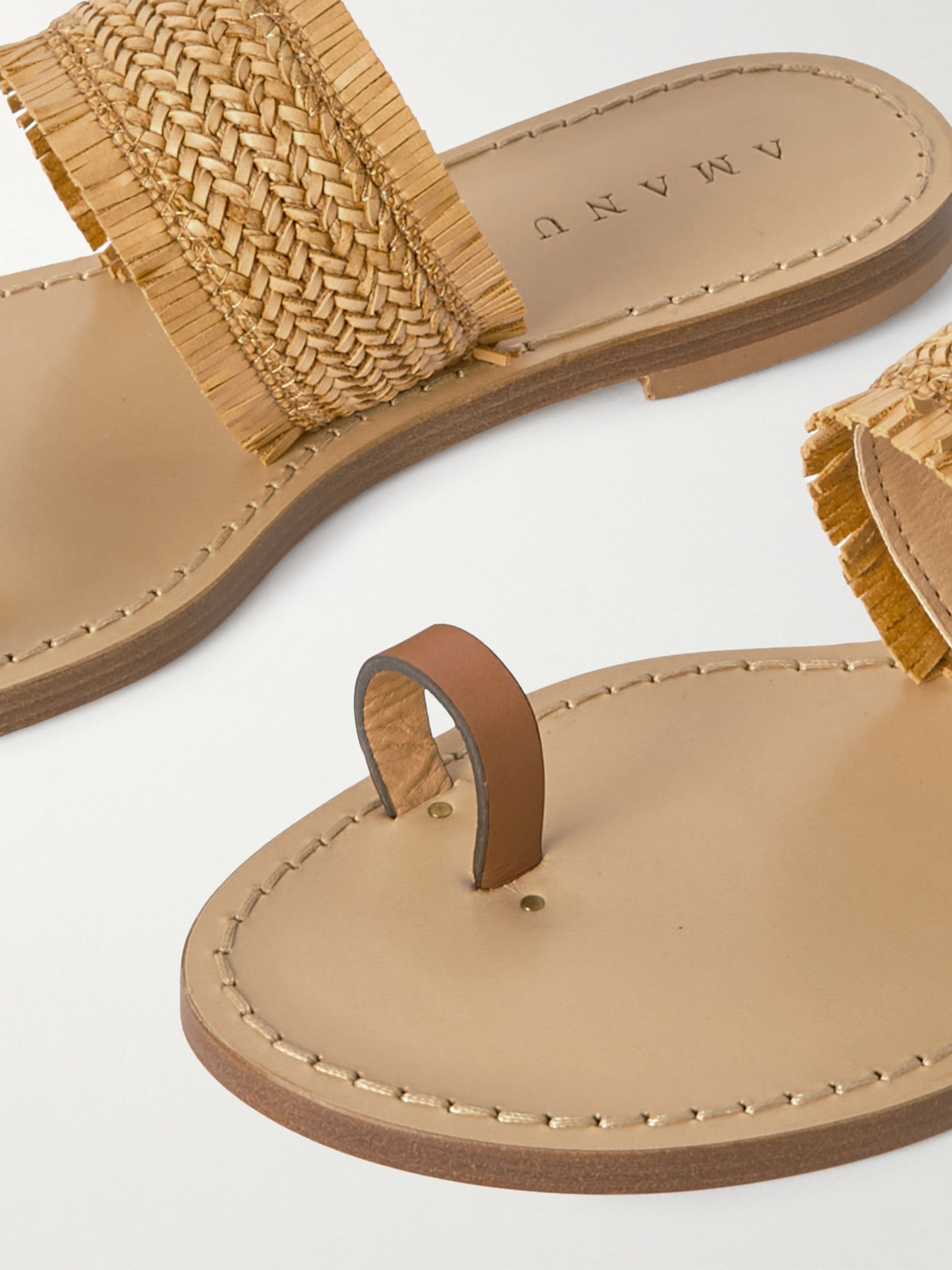 Amanu Studio Shela Woven Raffia And Leather Sandals In Brown