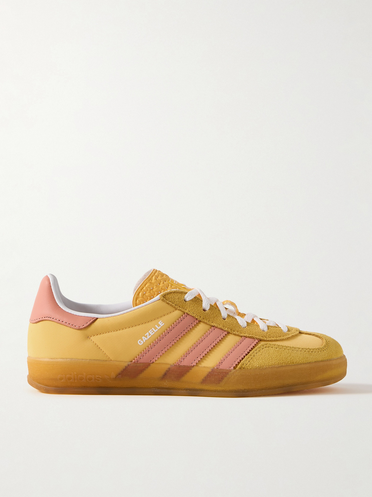 Adidas Originals Gazelle Indoor Leather And Suede-trimmed Nylon Sneakers In Yellow