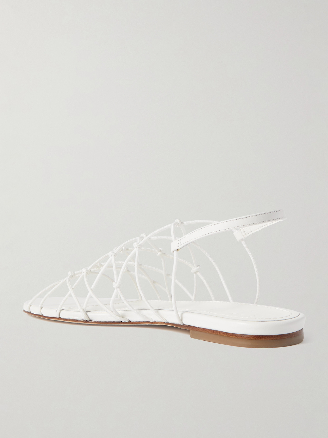 Shop Staud Gio Knotted Elastic And Leather Sandals In White