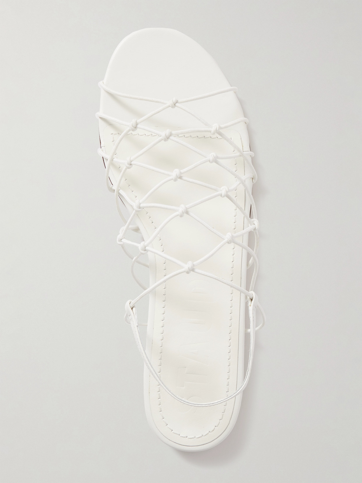 Shop Staud Gio Knotted Elastic And Leather Sandals In White