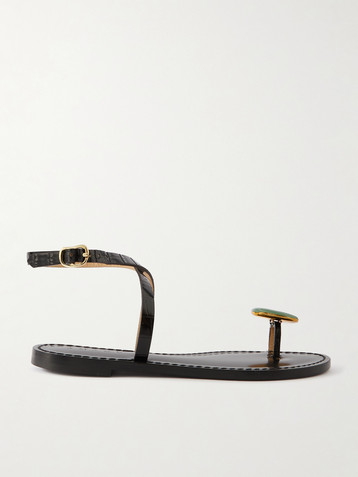 AMANU The Kigali aventurine-embellished croc-effect leather sandals