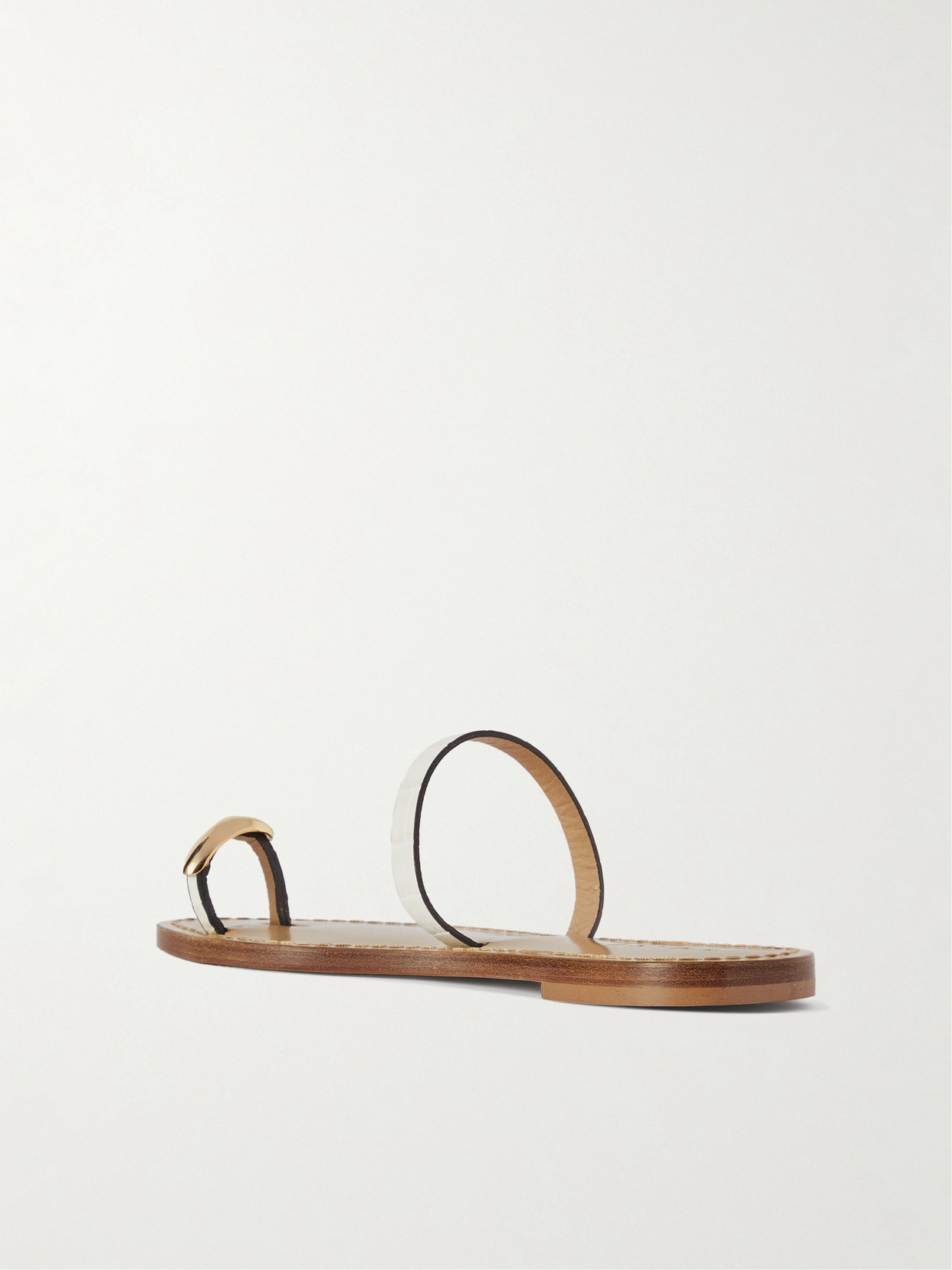 Amanu Studio The Kibera Embellished Croc-effect Leather Sandals In Cream