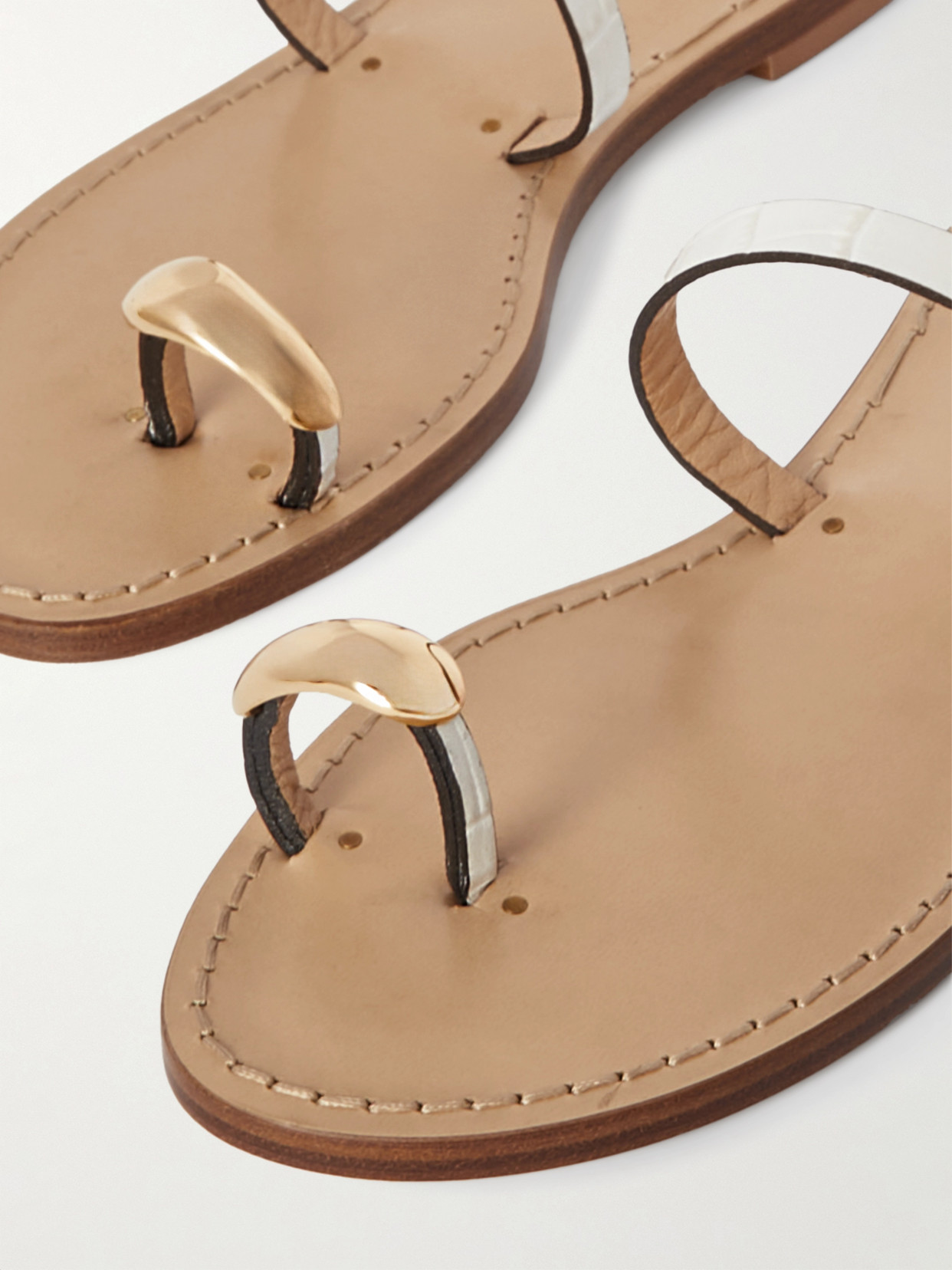 Amanu Studio The Kibera Embellished Croc-effect Leather Sandals In Cream