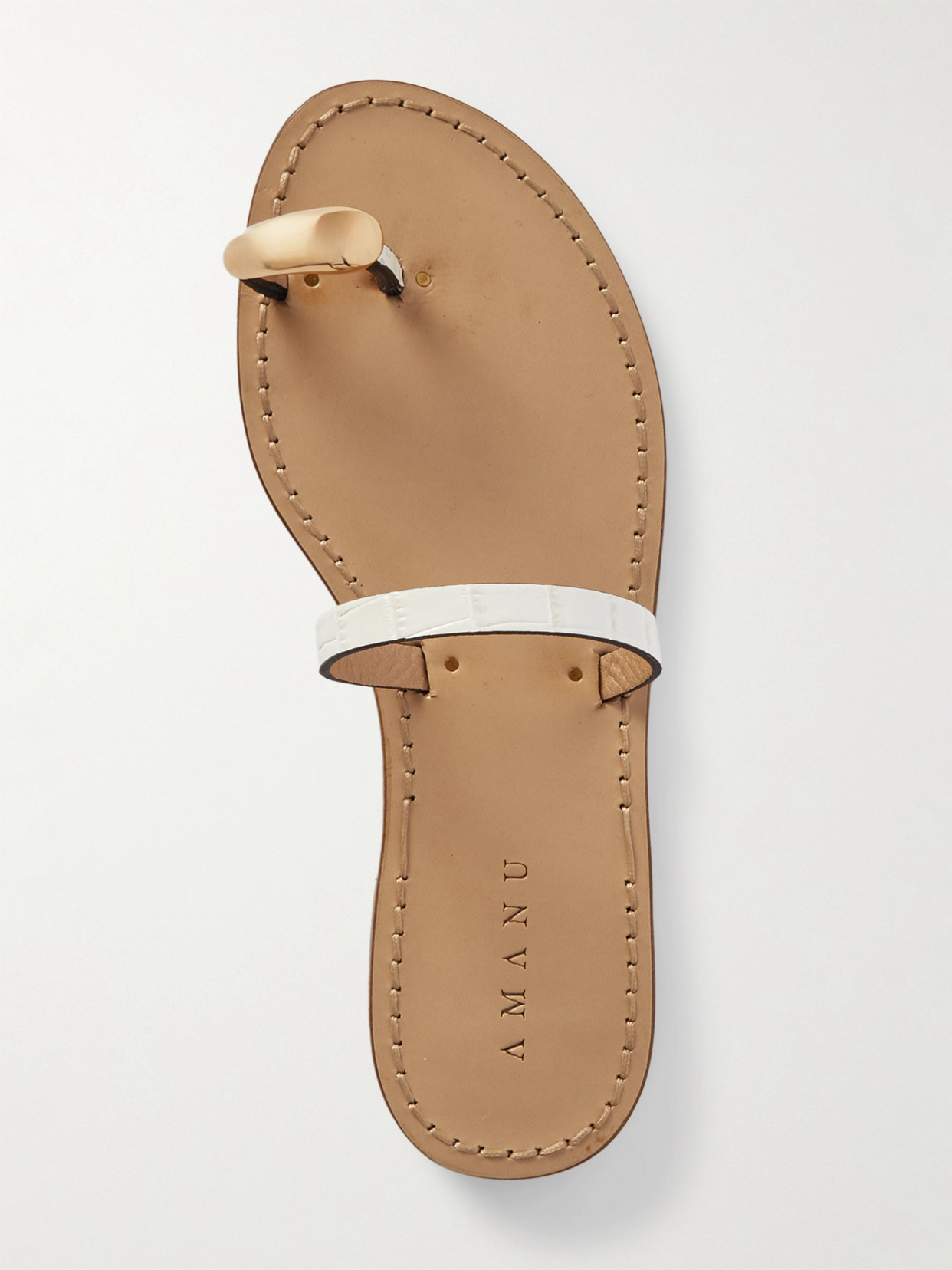 Amanu Studio The Kibera Embellished Croc-effect Leather Sandals In Cream